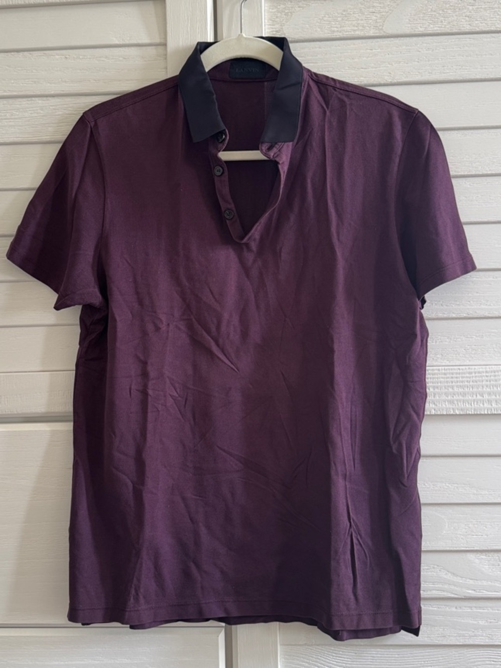 Lanvin Men's Short-Sleeve Polo in Plum with Black Collar